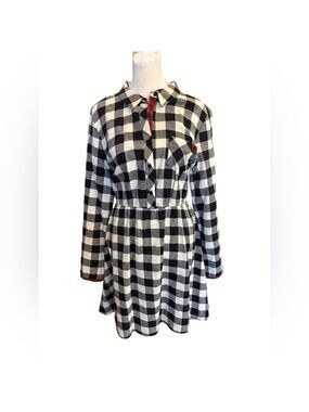 Hem & Thread Size L cotton buffalo check shirtwaist dress contrast trim
